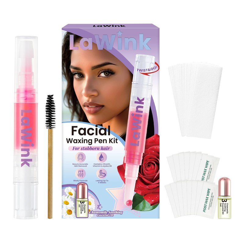 LaWink Extra-Sticky Facial Waxing Pen,Face Wax, Eyebrow Shaper Waxing Kit, Wax Wand, Facial Hair Removal For Eyebrow, Upper Lip, Chin, and Moustache with 20 Cotton Strips 3g Oil waxing kit for women