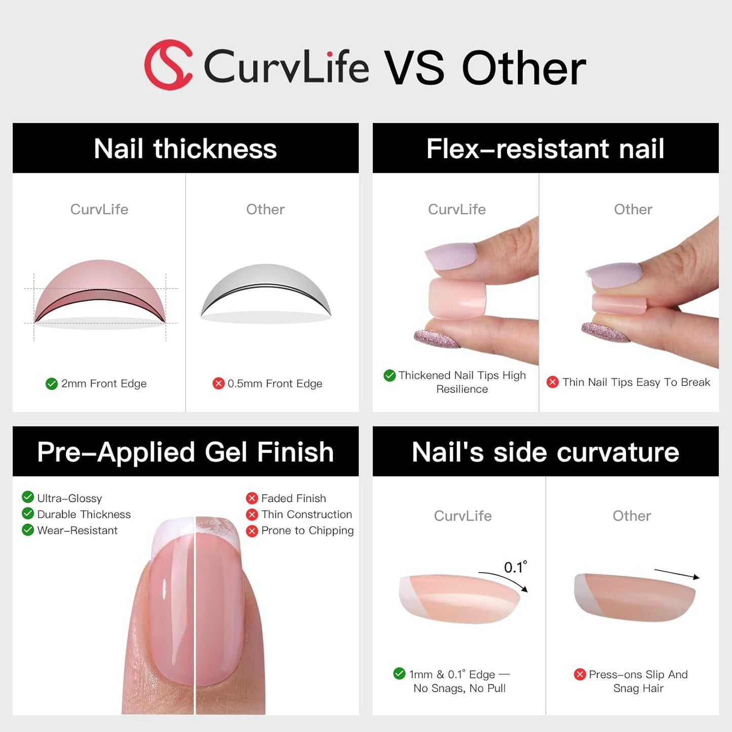 CurvLife Soft Gel Almond Press-On Nails - 30 Pcs Reusable Fake Nail Tips for Salon-Quality At-Home Manicure | Golden Poise
