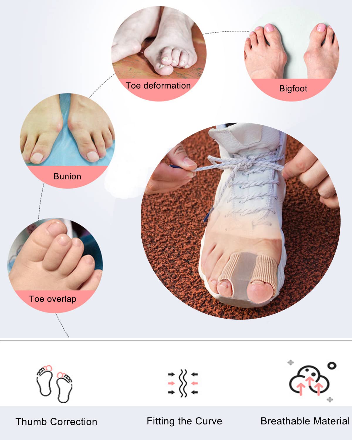 Bunion Toe Separators for Overlapping Toes - Gel Spacers with 2 Loops | Hammer Toe Straightener (2PC)