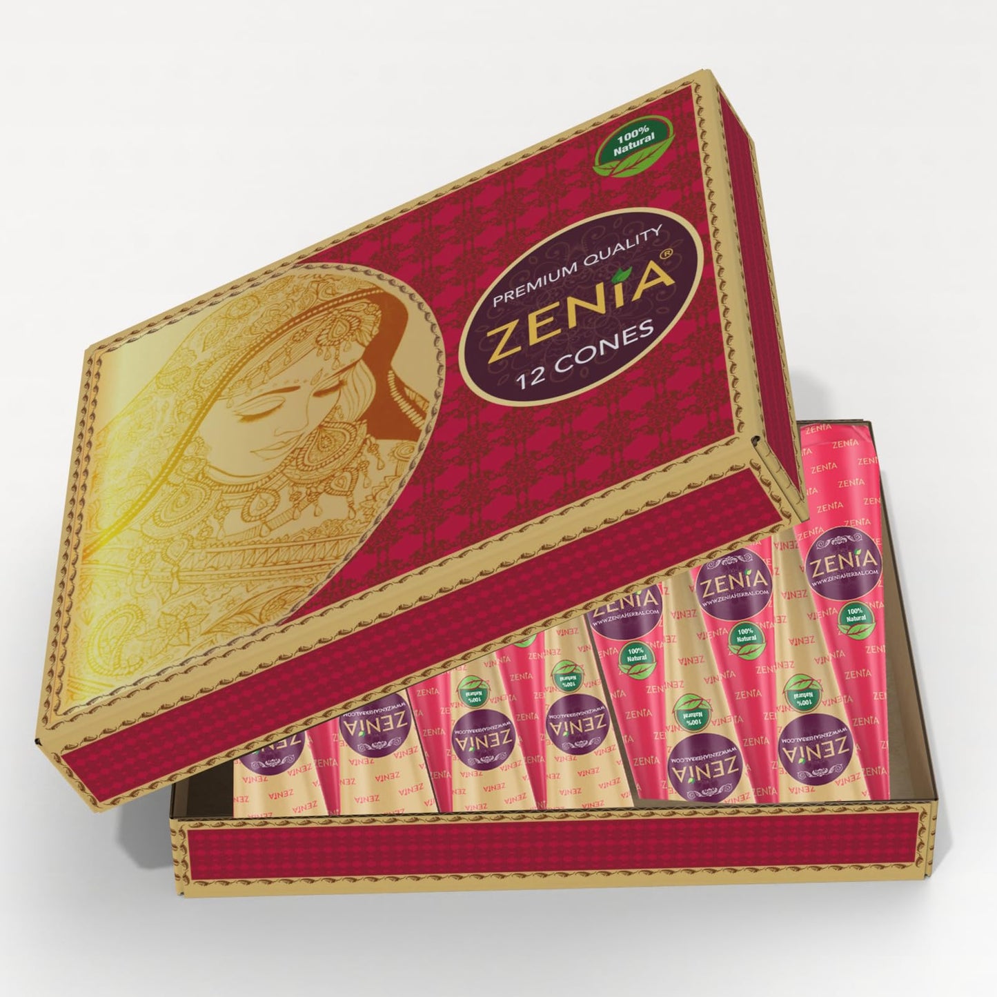 Zenia 6 Pack 100% Natural Ready to Use Henna Paste Hair Color Hair Dye Cones Reddish Brown Color