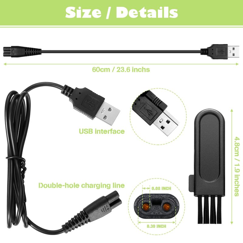 Honoson Head Shaver Power Cord Replacement Electric Shaver Charger Razor Cord USB Cable Charging Data Line and 5 Pieces Cleaning Brush Hair Clipper Compatible with Pitbull/norelco 9188 3188