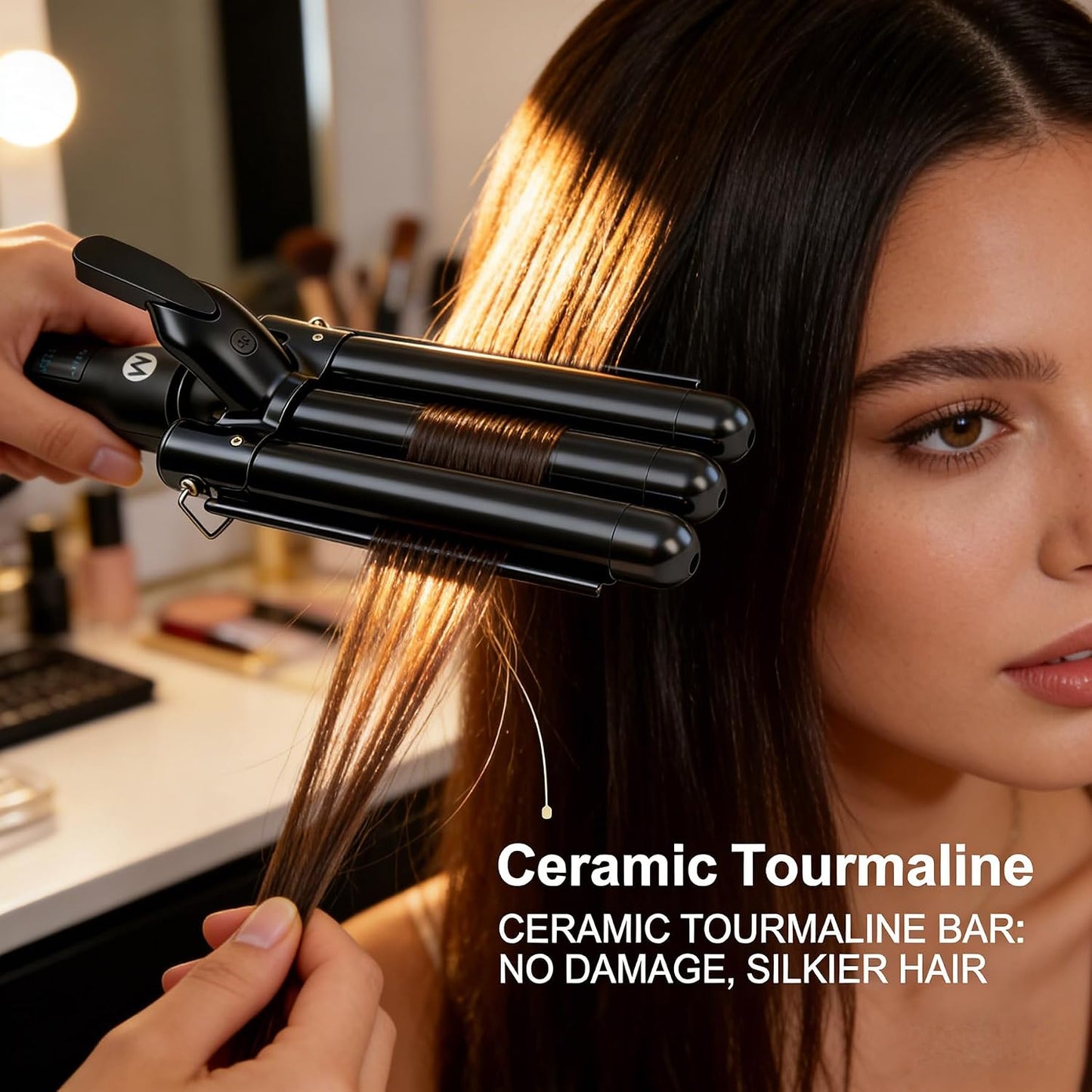 3 Barrel Curling Iron - 1 Inch Ceramic Tourmaline Hair Waver Wand with LCD Display | Fast Heating, Travel-Friendly, Black