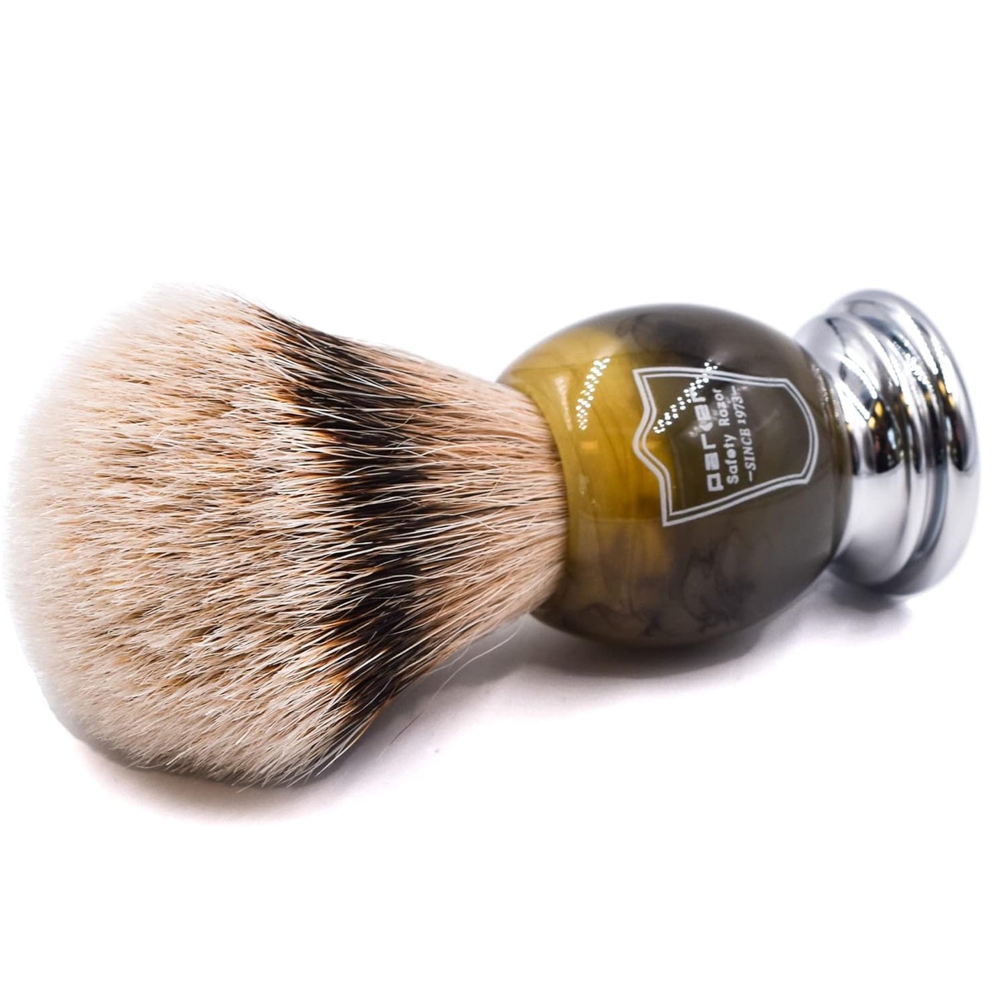 Parker 100% Silvertip Badger Shaving Brush – Faux Horn Handle, Long Loft 22 mm Knot, Chrome Base & Resin Stand – Rich Lather, Soft Bristles for Comfortable Shaving