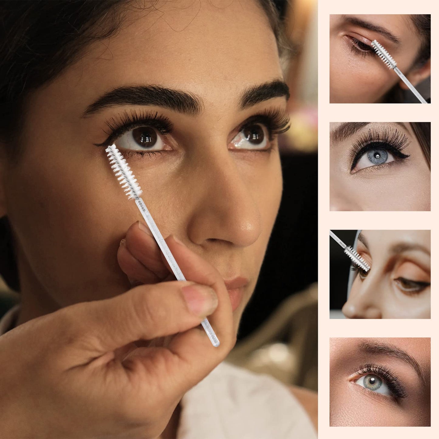 100 Pcs Disposable Mascara Wands, Crystal Spoolies Brush for Eyelash Extensions, Spooly Eyelash Eyebrow Brushes Lash Wand Applicator Makeup Kits (White)