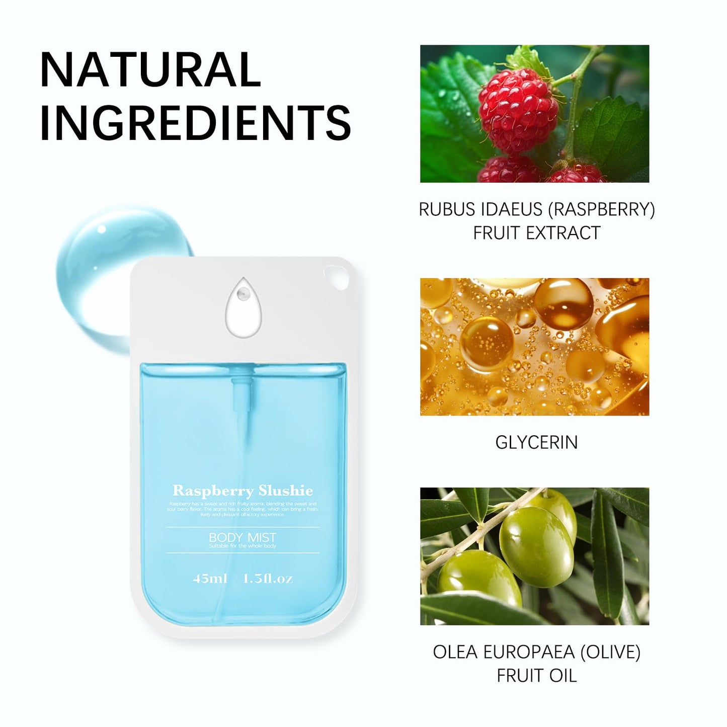 Body & Hair Mist for Women – Natural Raspberry - Scent Spray for Full Body - Lightweight & Hydrating 1.5 fl oz/45ml, Travel Size Set
