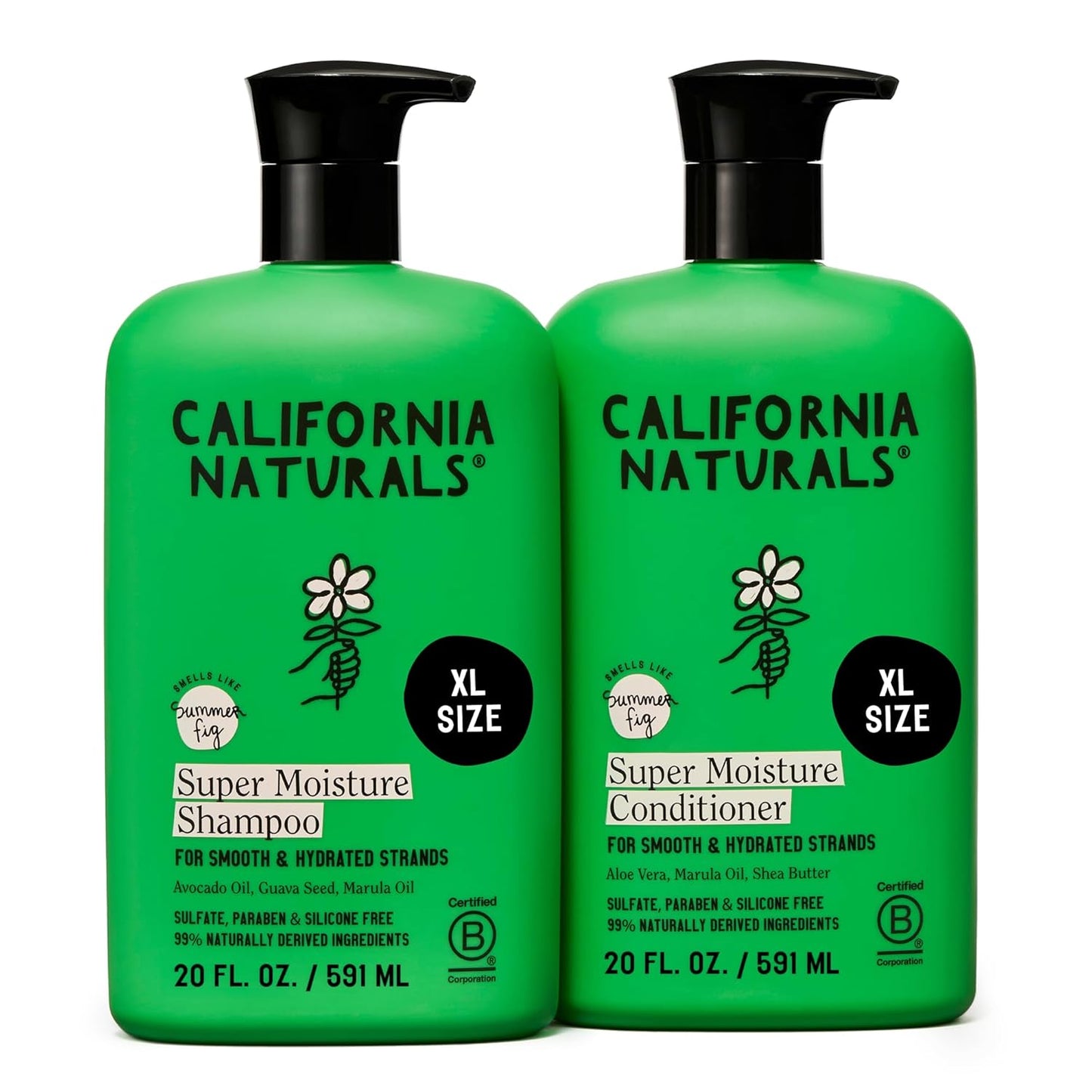 California Naturals Super Moisture Fig Shampoo & Conditioner Set - Natural, Vegan, Color Safe | 20 oz for Damaged Hair