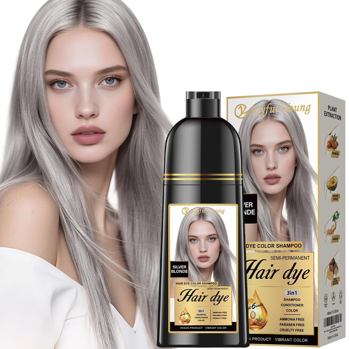 Hair Dye Shampoo 3-in-1 - Ash Blonde Semi-Permanent Gray Coverage | Vegan & Ammonia-Free