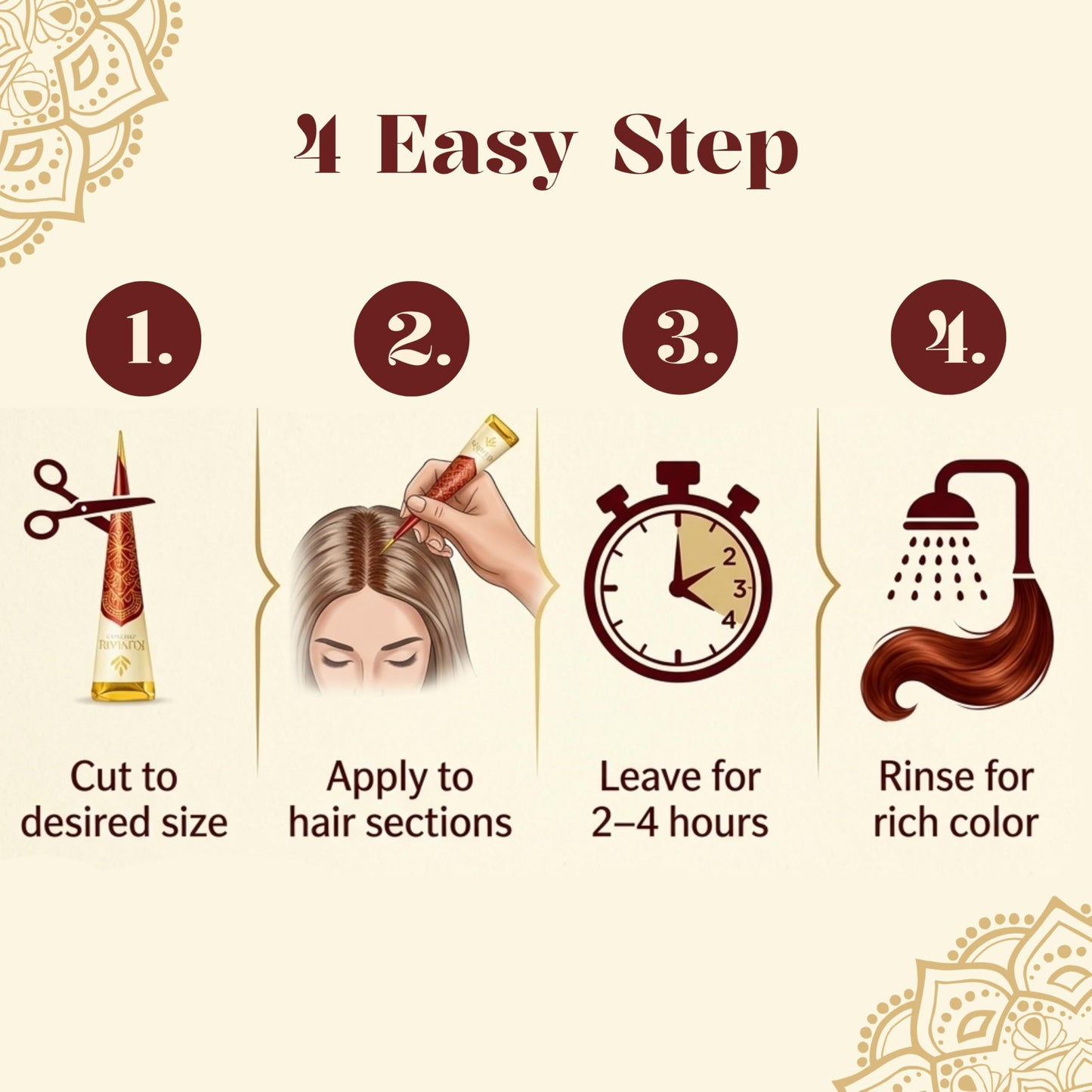 Kumari Kulture Henna Paste Spot Hair Color Cone | Made of 100% Pure Henna Powder | Infused with Tea Tree Oil – No Artificial Chemicals | Reddish Brown Color – 1.25 OZ Pack