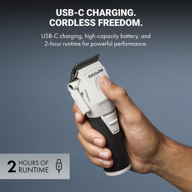 BaBylissPRO COREFX Professional Hair Clippers for Men with 6,800 RPM Motor, Cordless Clippers with 6 Guards, Stainless Steel Blade, 2-Hour Runtime
