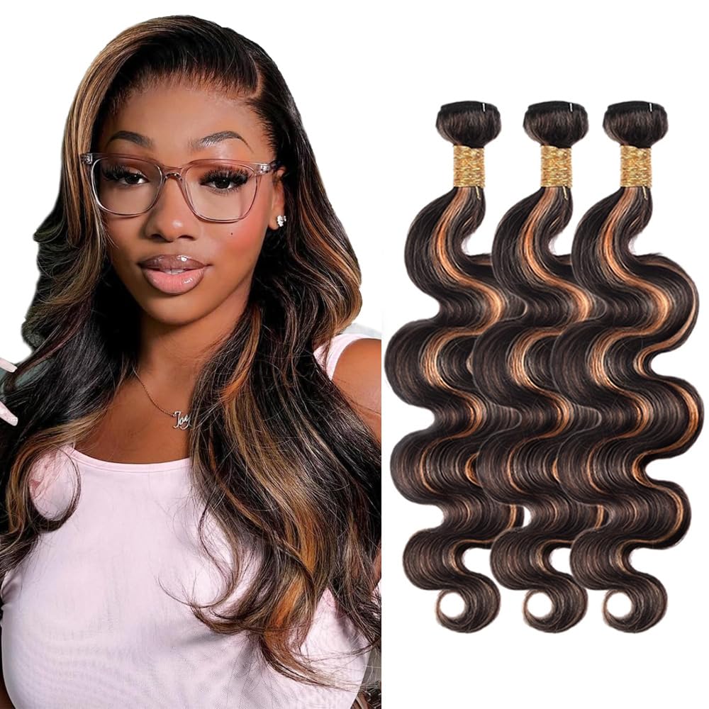 28 30 32 Inch Highlight Bundles Human Hair Ombre Body Wave Bundle Unprocessed Virgin Hair 3 Bundles 1b/30 Body Wave Bundle Hair Extensions