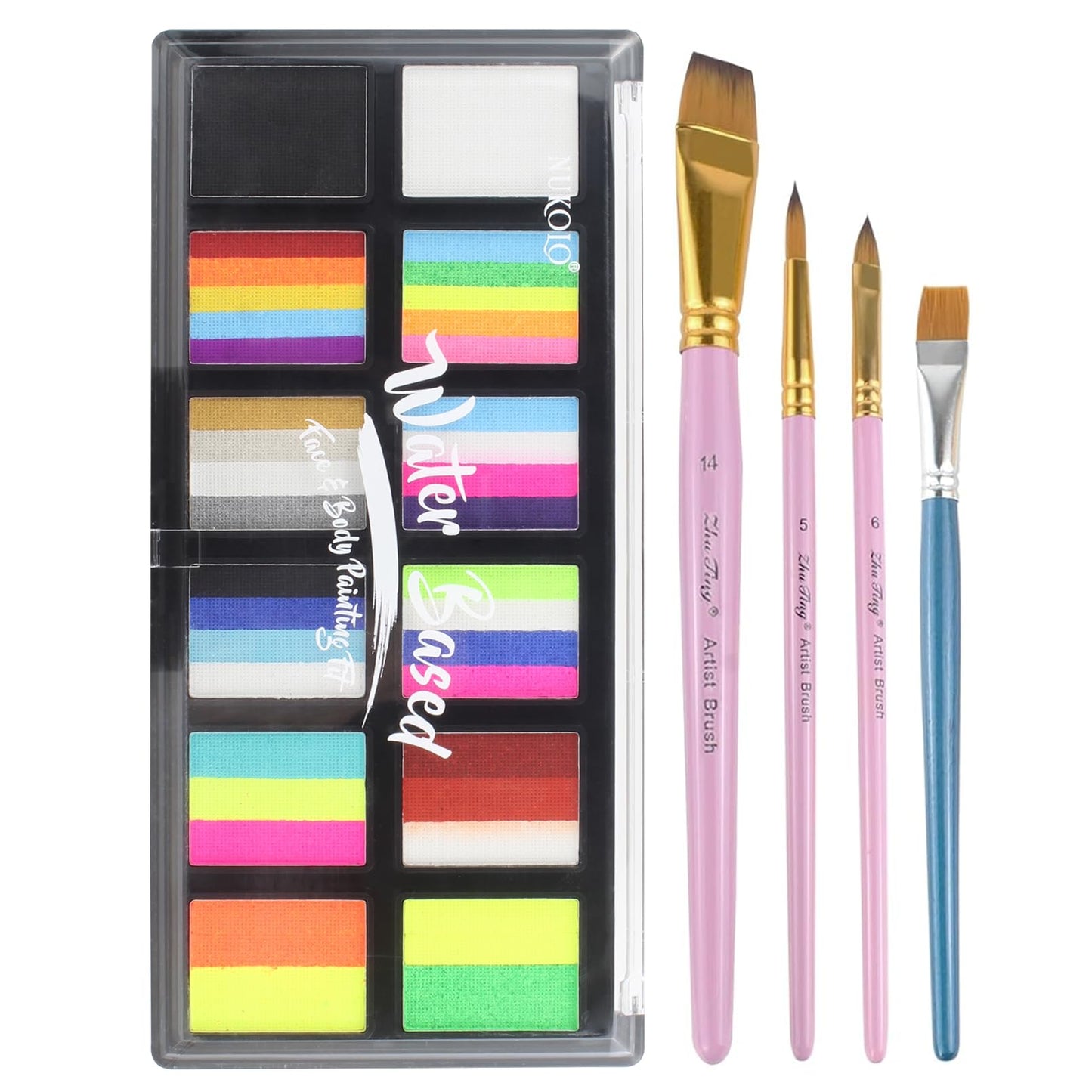 ZENTANMEI Face Painting Kit for Adults, Split Cake Face Paint Palette, Water Activated Face Paint with 4 Brushes, Safe & Quick-Dry, Perfect for Halloween Party Birthday Cosplay