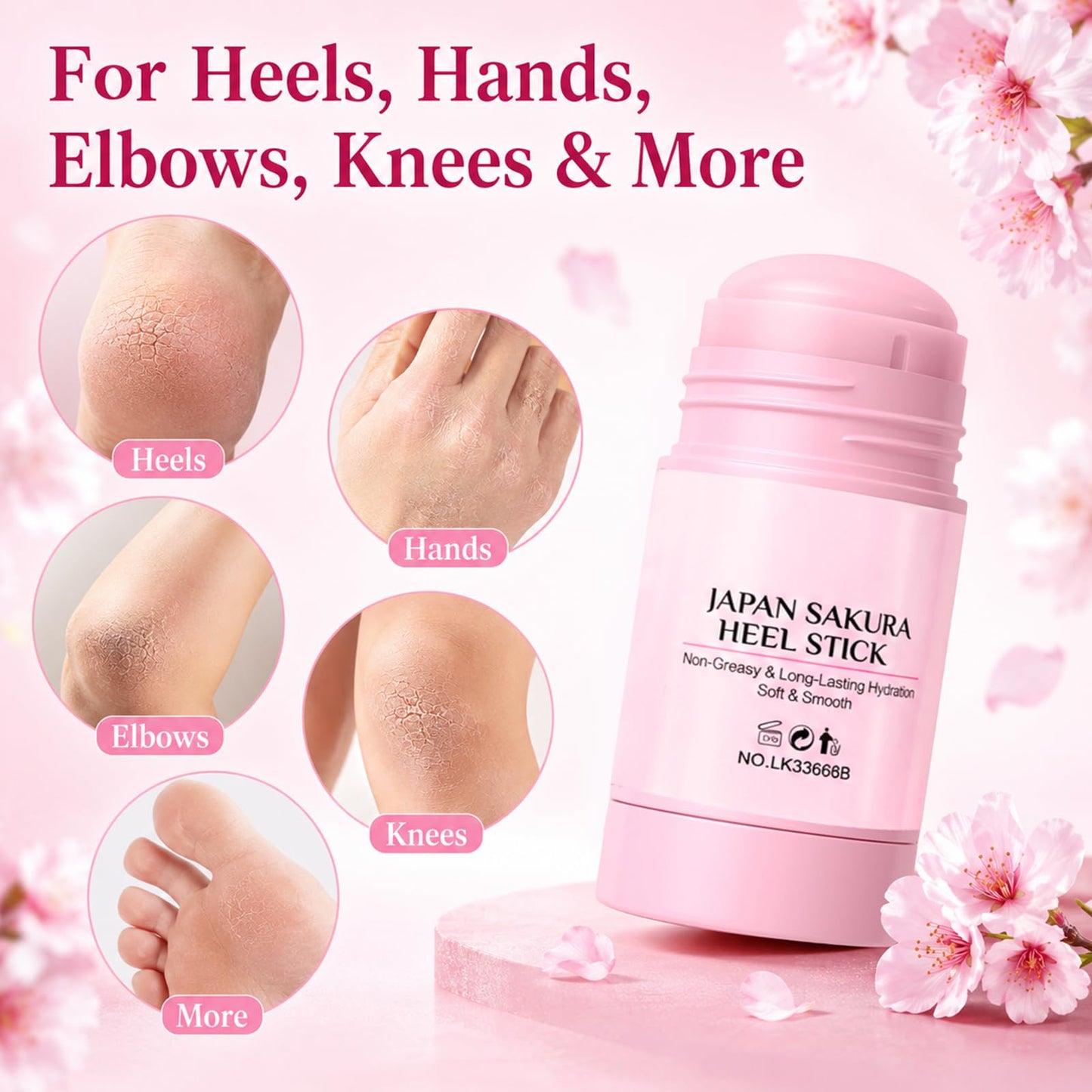 2PCS Japan Sakura Foot Heel Stick,Japan Sakura Heel Balm for Dry Cracked,Cracked Heel Repair Stick for Dry Cracked Feet & Heels Deeply Moisturize & Soften Feets for Hands,Heels,Elbows,Knees and More