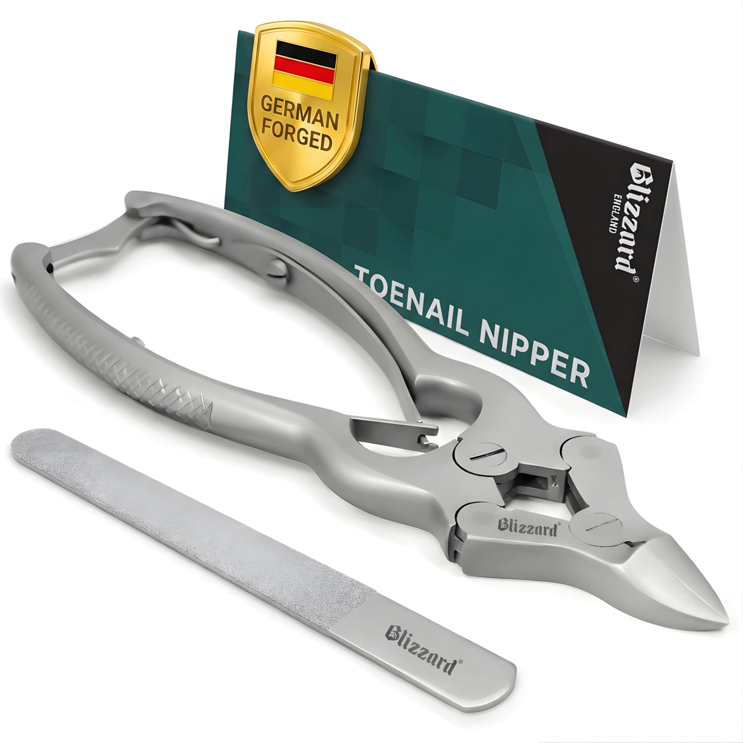 Blizzard Toenail Clippers - Podiatrist Toe Nail Clippers for Thick Nails for Seniors - German Forged Nail Cutter - Heavy Duty Double Action Nail Clippers for Men with Toenail File - 6" Double Spring
