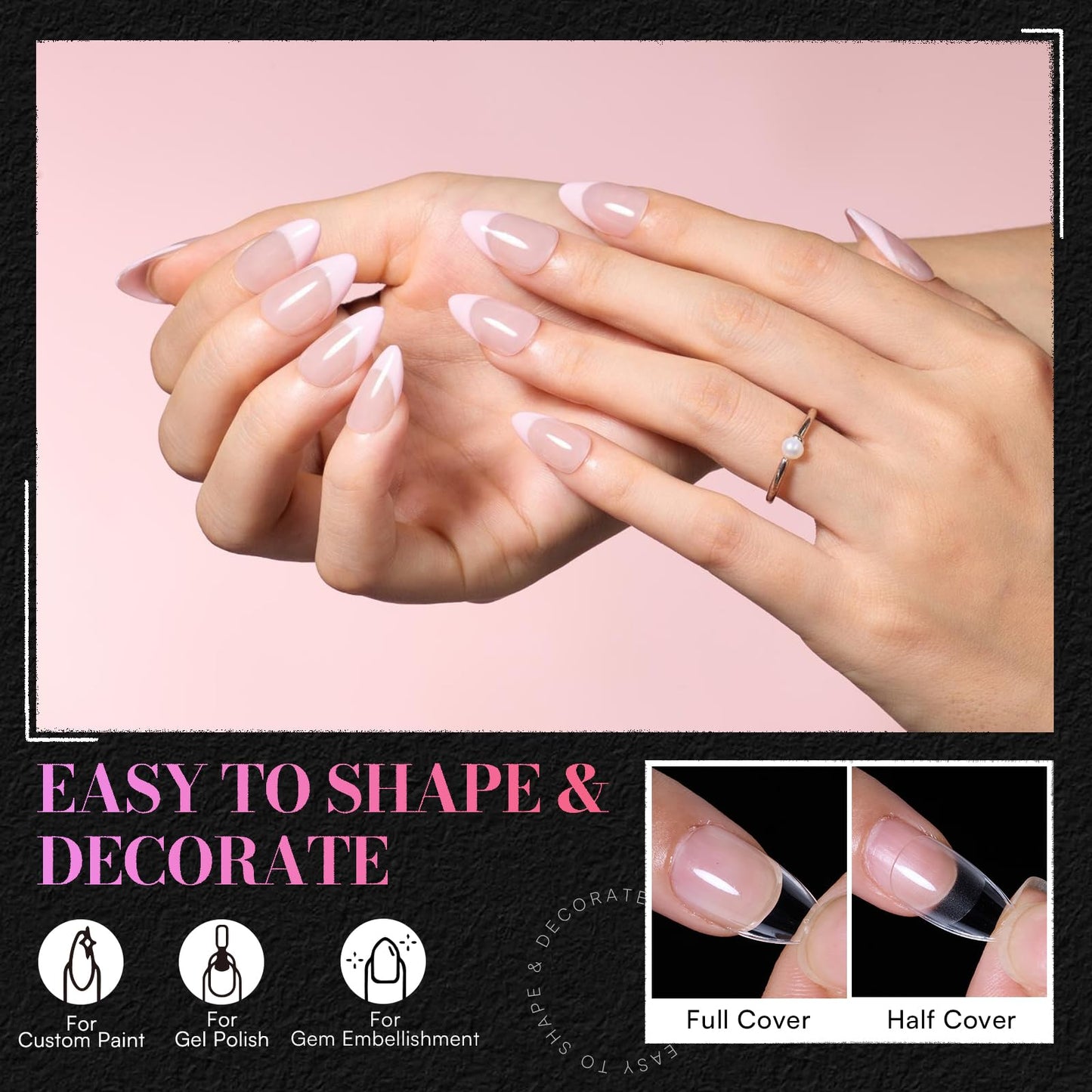 Makartt Short Almond Nail Tips: 504PCS Pre Etched Clear False Nails Tips Almond Shapes, 15 Sizes Full Cover Half Matte Soft Acrylic Press On Nail Extensions Supplies Salon and DIY at Home