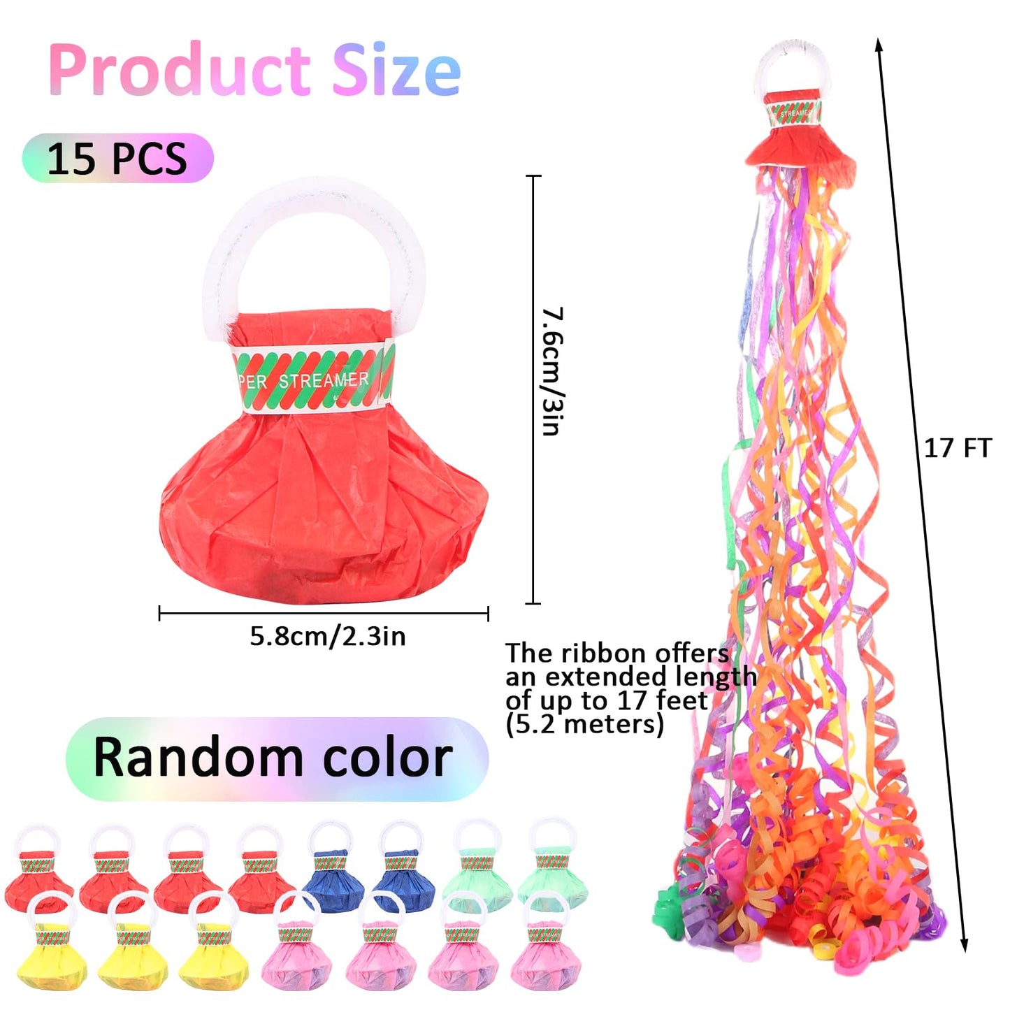 BRIOYHA No Mess Confetti Poppers 18 Pack - Easy Clean Party Confetti Cannon for Birthday, Wedding, Graduation & Event Celebrations with Colorful Streamers