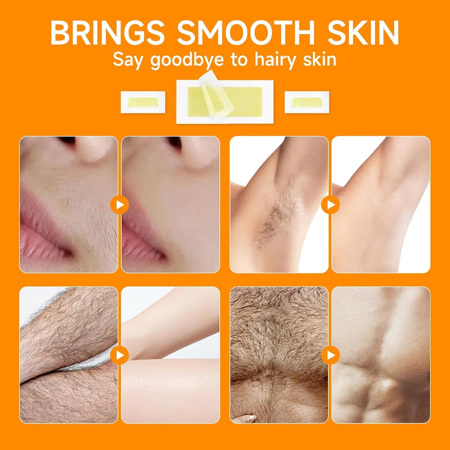Wax Strips for Hair Removal - 100 PCS Body & Facial Waxing Kit with 5 Soothing Oil Wipes | Gentle for Sensitive Skin