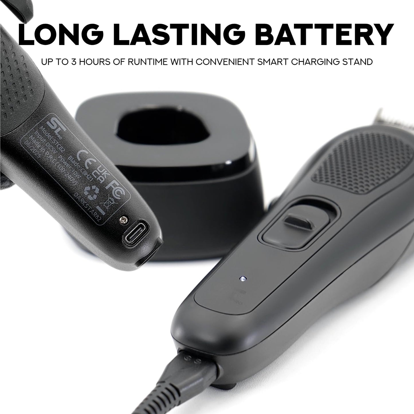 Supreme Trimmer Darkstar 82 Metal Body Clipper w. Magnetic Vector Motor | 180 Min Run Time, 9100 RPM Hair Clipper | Low Noise Professional Barber Clipper DLC Tade Blade | STC82 (Black)
