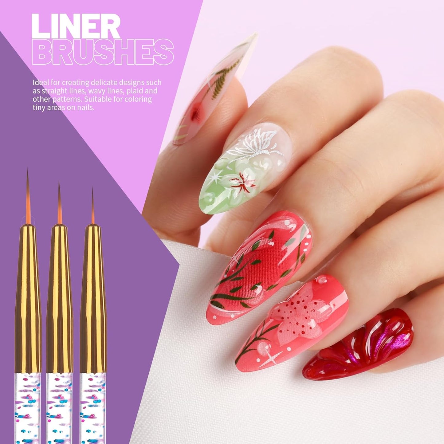 Nail Art Tools Set - 23 Pcs Brushes & Dotting Tools for DIY Nail Art | Includes Nail Stand & Adhesive Tabs