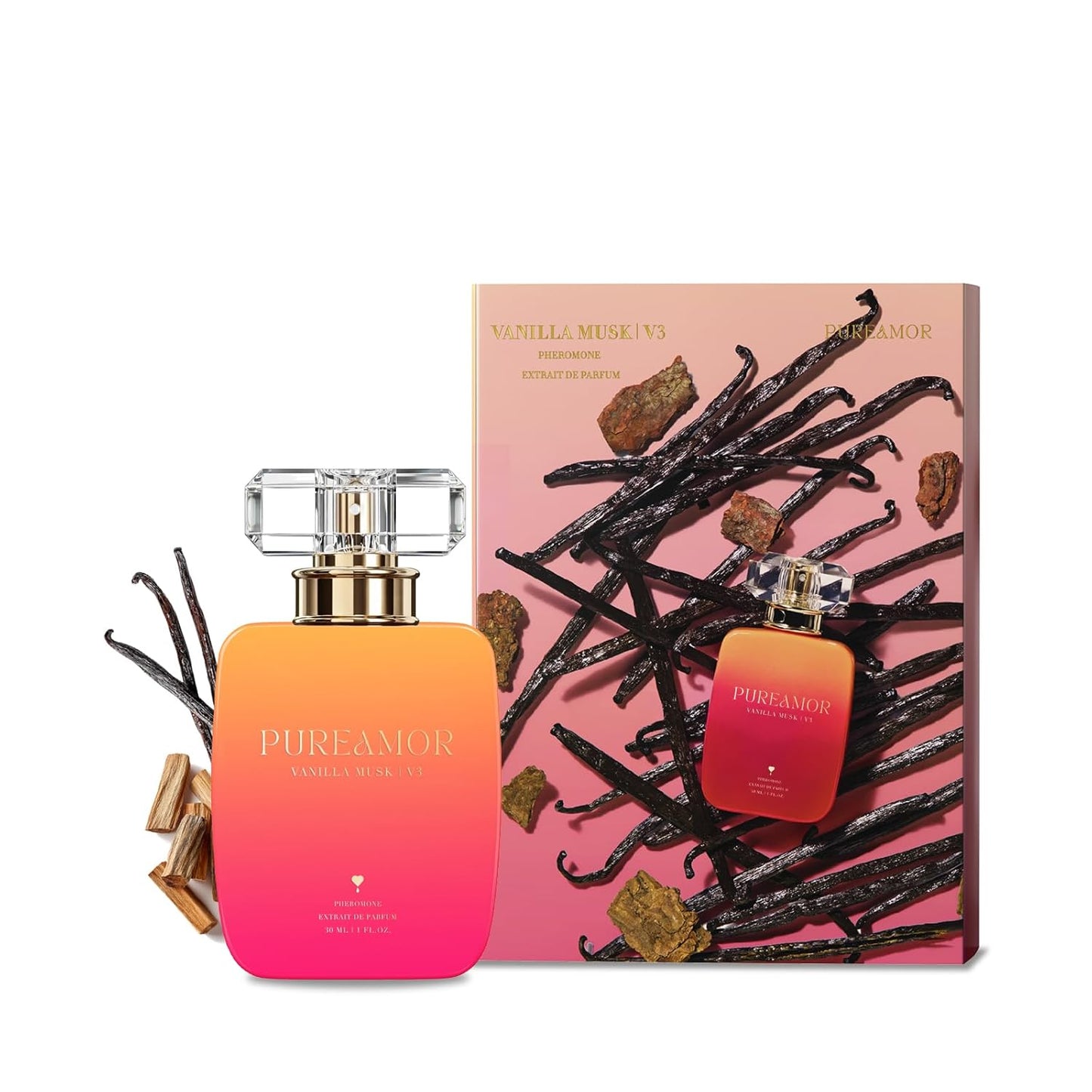 PUREAMOR Pheromone Perfume for Women - Amber Noir Extrait de Parfum | Long-Lasting Vanilla Amber Scent, 1.0 oz (30 ml)