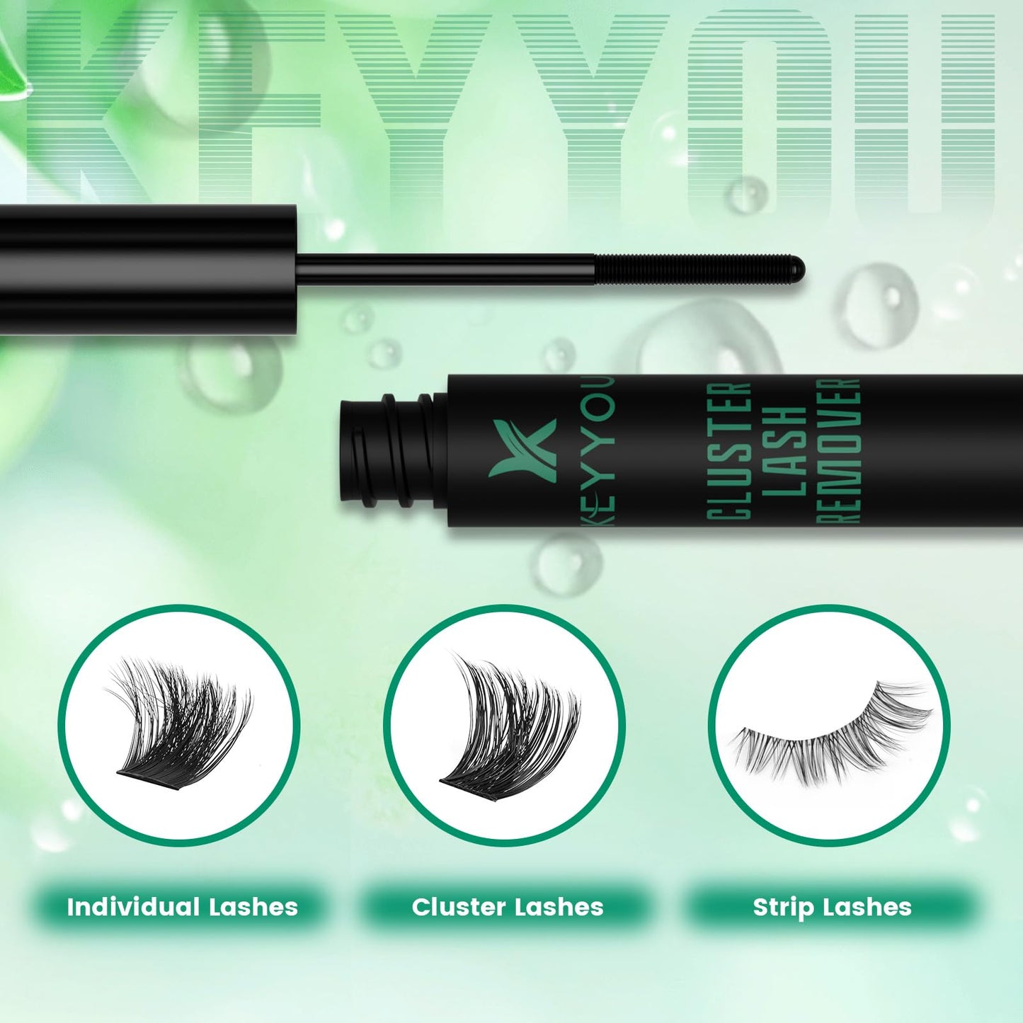 KEYYOU Lash Remover with Brush 10ML, Fast-Acting Lash Glue for Eyelash Cluster, Lash Cluster Remover Oil for False Eyelash Glue Dissolve, Gentle Eye Makeup Cleanser(10mL)
