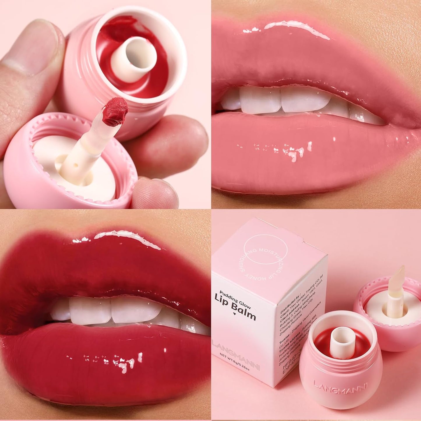 LANGMANNI Pudding Glow Lip Balm - Hydrating Tinted Lip Gloss for Nourished, Glowing Lips | 0.28 Oz