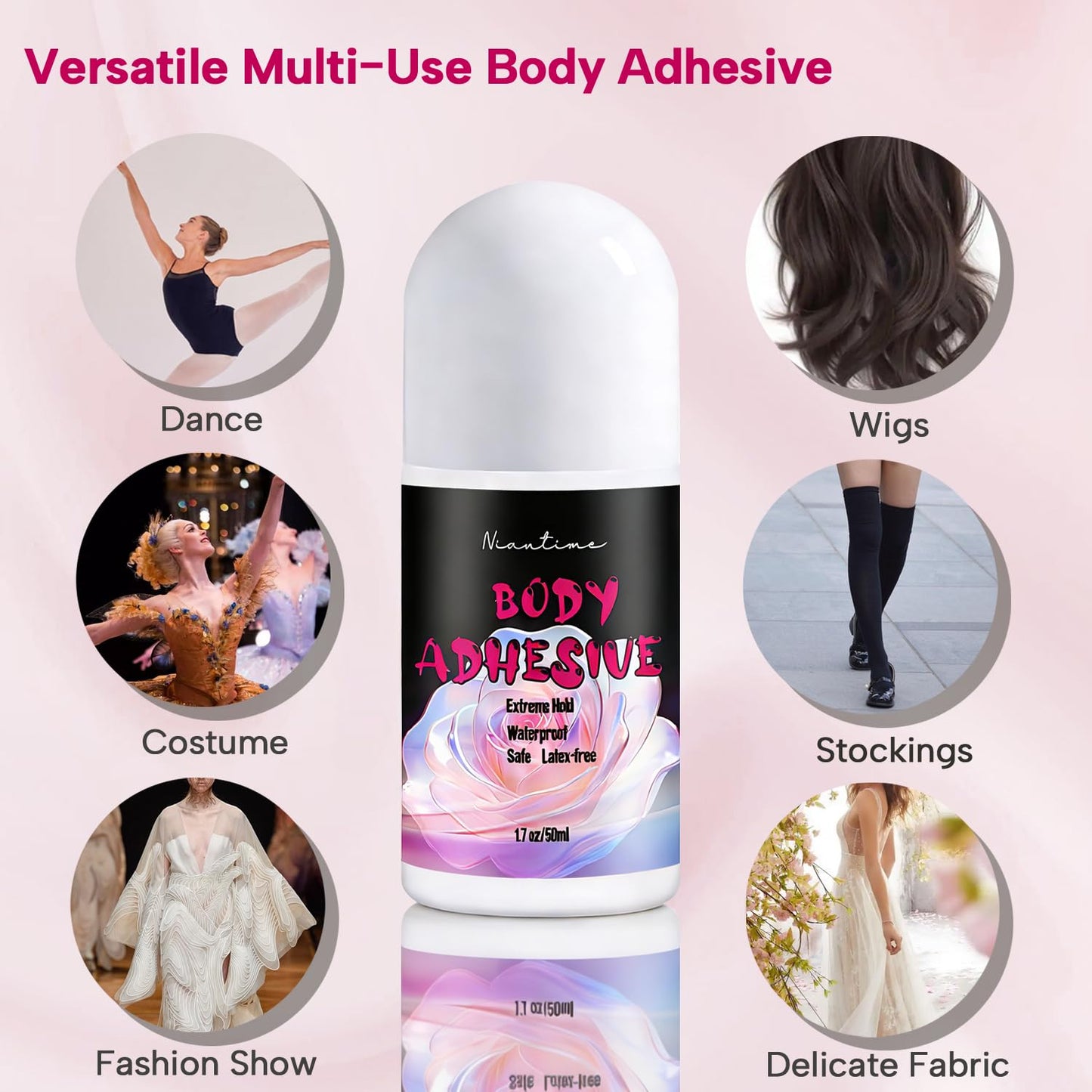Body Adhesive Roll-On | 2 Packs 1.7 Oz - Sweat Resistant & Water Wash Off for Dancers, Costumes, Socks, Wigs