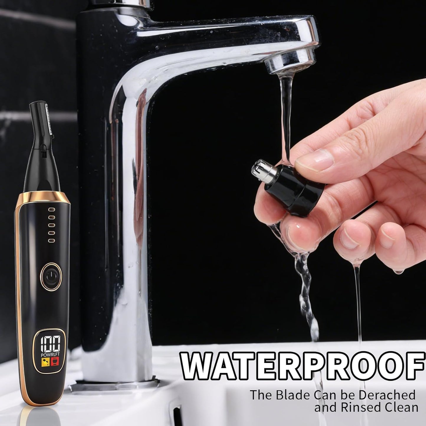 Nose and Ear Hair Trimmer - 2-in-1 LED Display USB Rechargeable | Portable Waterproof Facial Hair Removal (Black)