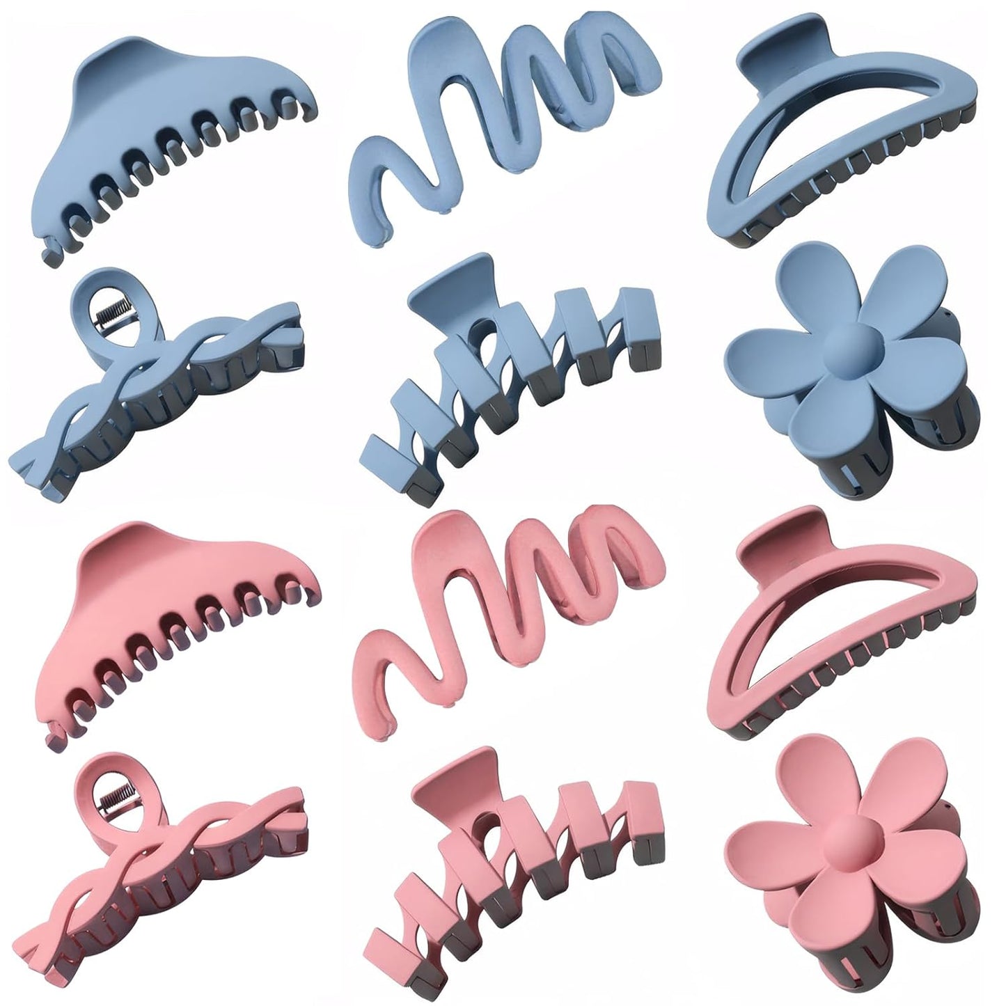 Claw Clips for Women - 12 Pcs Non-Slip Large Jaw Hair Clips | Multi-Shape Black Accessories for Thick & Curly Hair