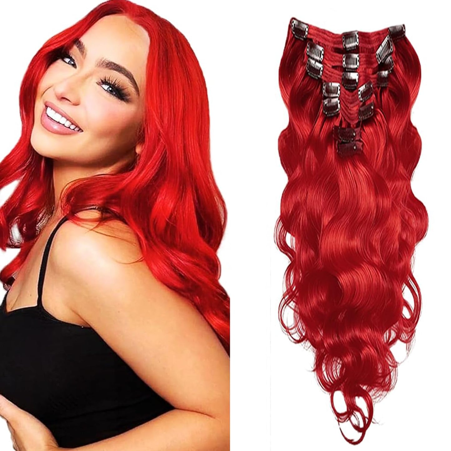 Red Clip in Hair Extensions Real Human Hair, 28 Inch 120g/7Pcs,Full Shine Remy Human Hair,Wine Red Long Wave Clip ins Brazilian Virgin Human Hair Extensions