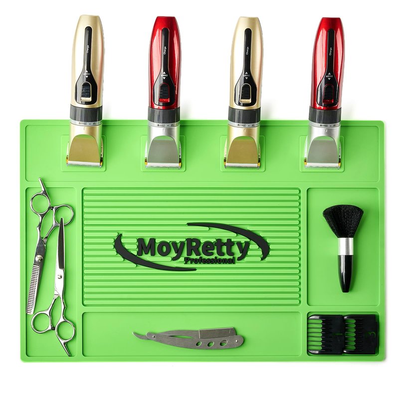Professional Magnetic Barber Mat with 4 Magnets, Non-Slip Rubber Tool Organizer, Black, 17.7x11.8 Inch, for Clippers, Scissors, Trimmers by MoyRetty (Green)
