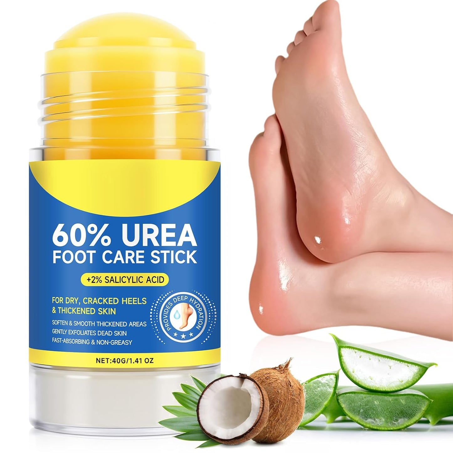 Urea Foot Care Stick - 60% Urea & 2% Salicylic Acid for Dry, Cracked Skin | 1.4oz Callus Remover & Softener