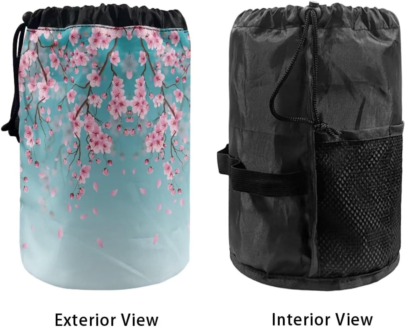 Peach Blossom Blue Cosmetic Bag for Women - Portable Drawstring Makeup Organizer | Collapsible Toiletry Storage