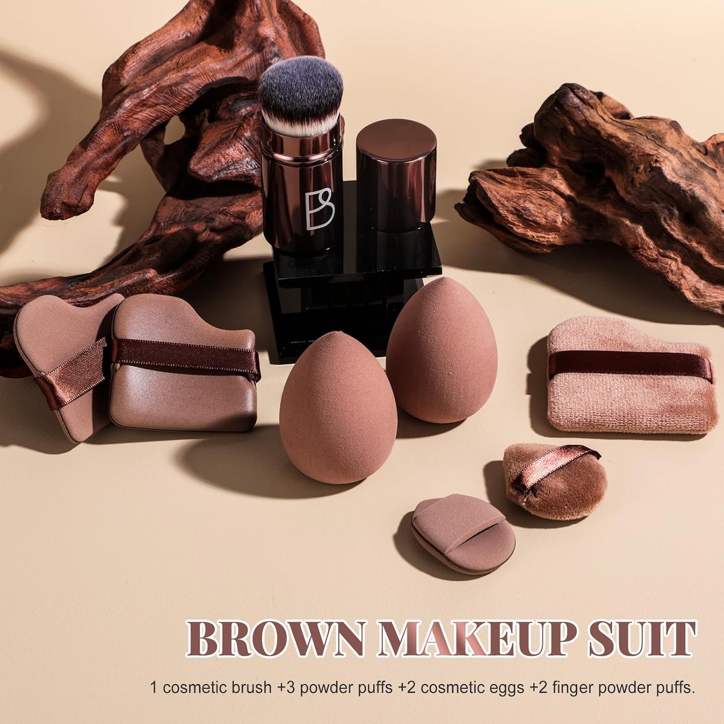 Kabuki Brush Makeup Sponge Set - 8 Essential Tools for Flawless Application | Includes Foundation Brush & Powder Puff