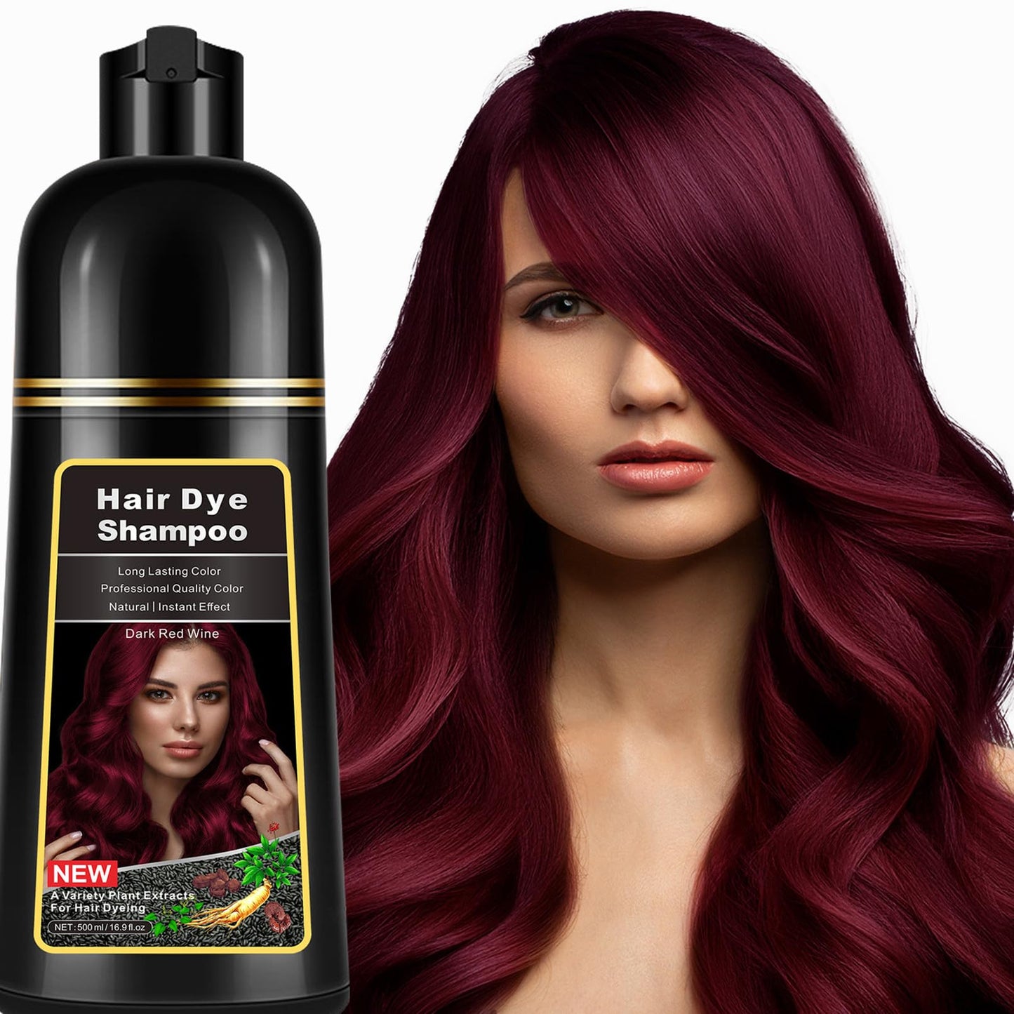 lymznus Instant Dark Wine Red Hair Dye Shampoo 3 in 1 for Gray Hair, Natural Hair Color Shampoo for Men & Women, 16.9 FL OZ Herbal Red Hair Shampoo & Red Hair Dye Colors in Minutes