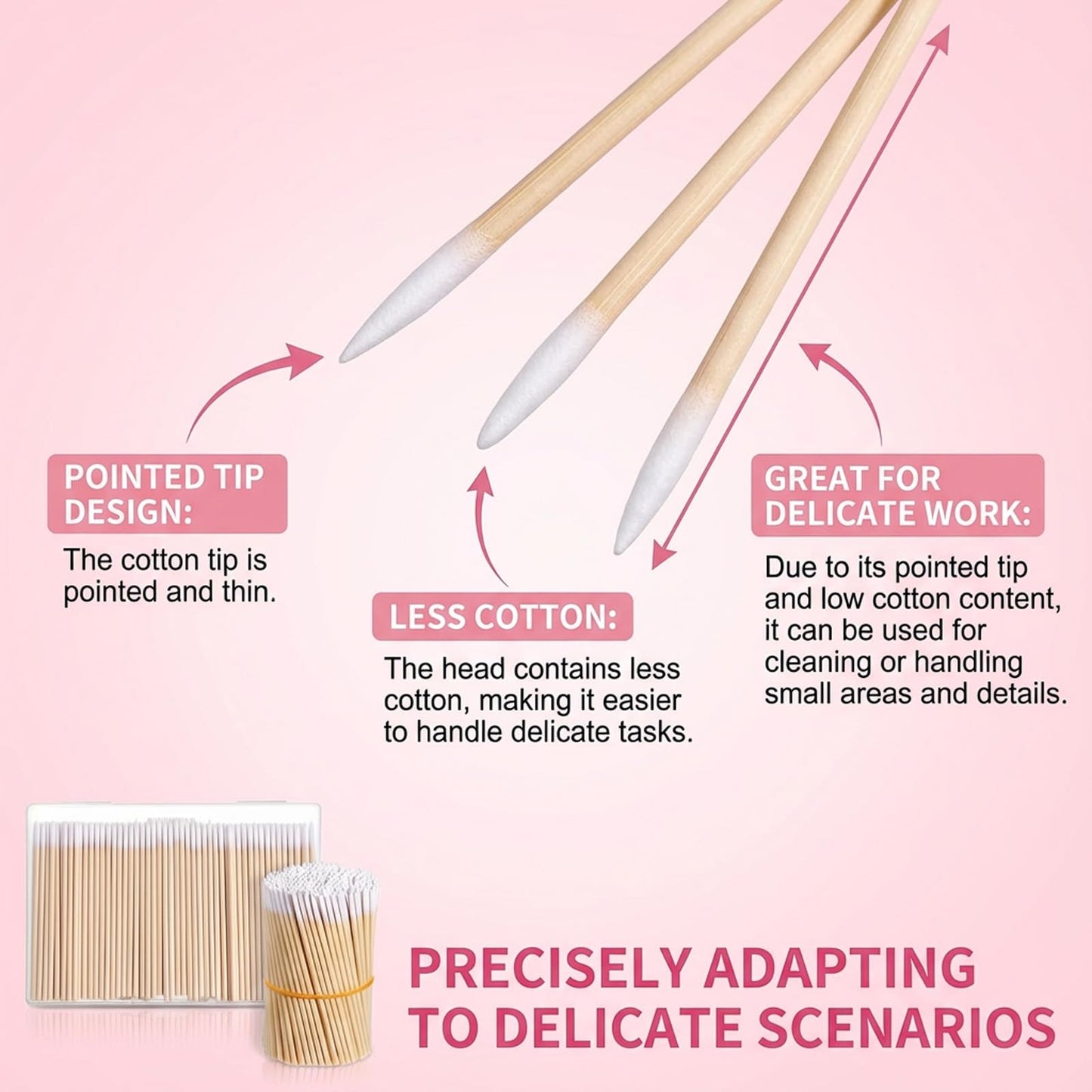 Hadnves 400 Pcs Precision Cleaning Swab Pointed Cotton Swabs Microblading Pointed Swabs with Wooden Sticks for Makeup Cleaning Nail Polish Eyebrow Craft Pet Care Cleaning Electronics