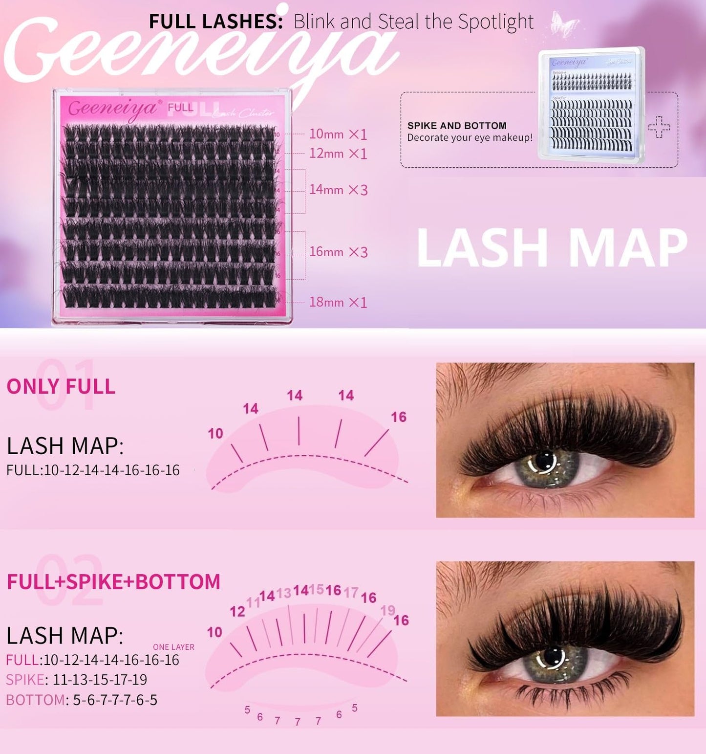 Geeneiya 5 Styles Lash Clusters Kit, Volume/Mega/Full/Bottom Eyelash Clusters Extensions with Lash Bond and Seal, Remover and Lash Extension Tools for Beginners and Proficient, DIY at Home Easily
