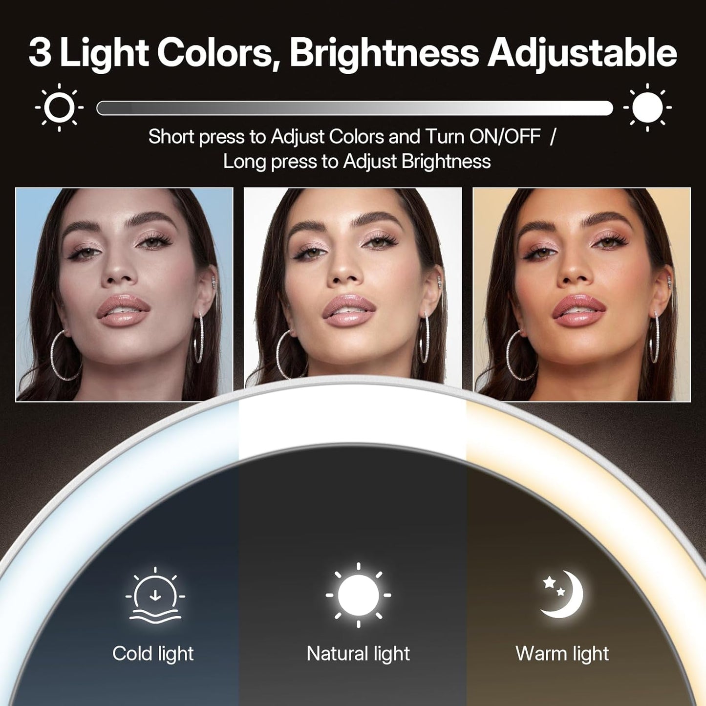 Travel Mirror with Lights - Foldable Double-Sided 10X/1X Magnifying | Rechargeable & Portable Lighted Makeup Mirror with Dimmable Touch Screen