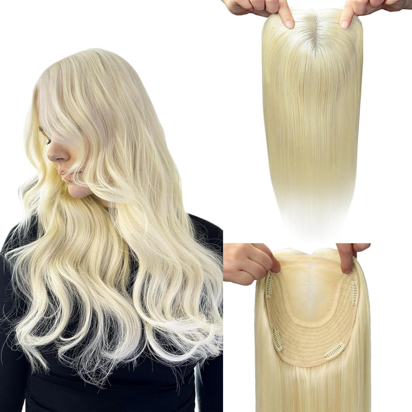 Hair Toppers for Women - Real Human Hair 6x7 Inch Large Base | Balayage Ash Brown to Golden Blonde, 12 Inch Volume Boost