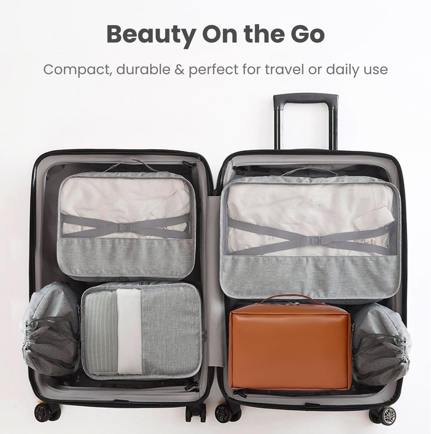 WecMec Travel Makeup Bag Large Cosmetic Organizer Bags for Women 180° Flat Open Makeup Case with Compartments Waterproof PU Leather Toiletry Bag for Skincare, Brushes & Beauty Travel Essentials