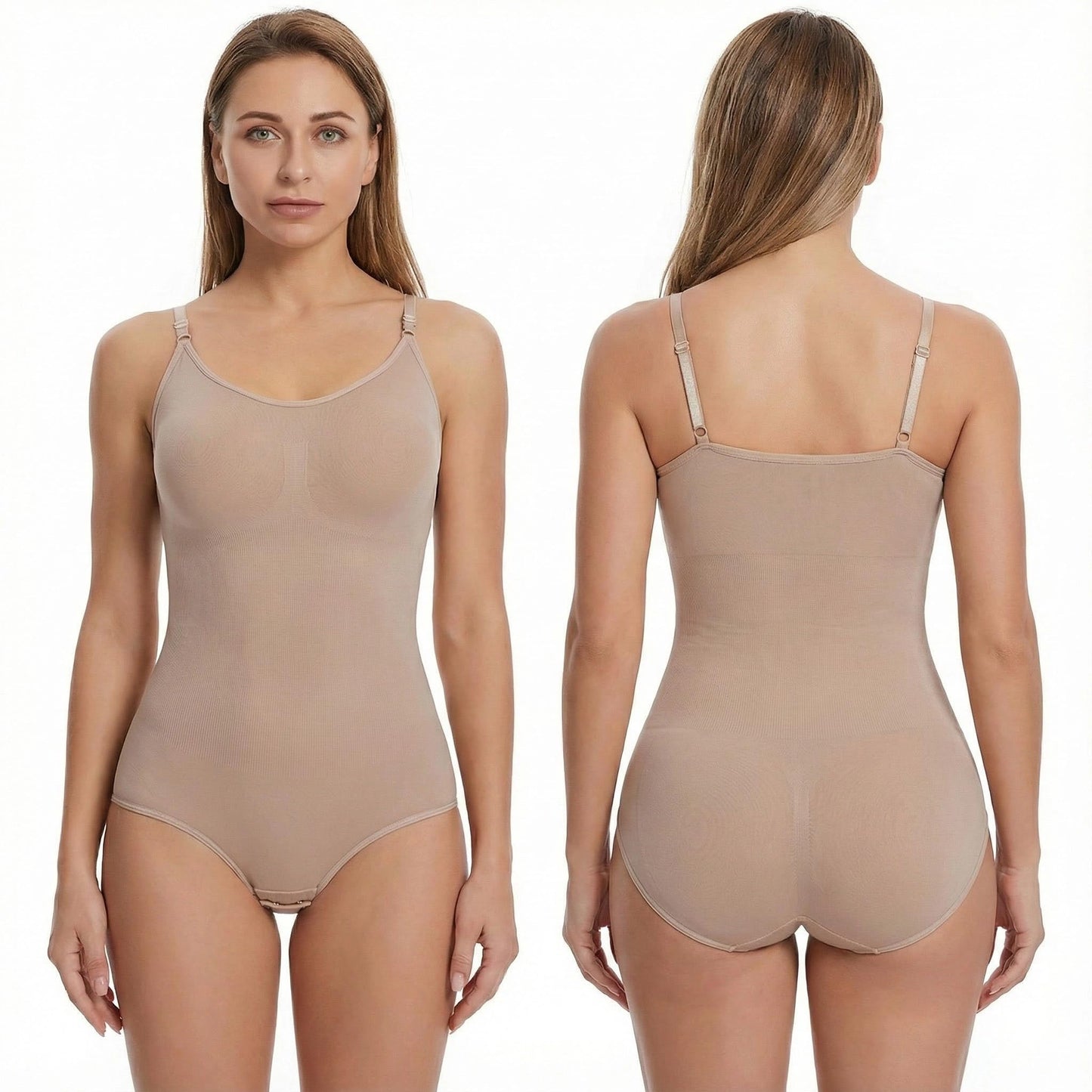 Women's Shapewear Tummy Control Bodysuit Seamless Sleeveless Thong Body Shaper Sculpting Shaper Tank Top Bodysuits Beige