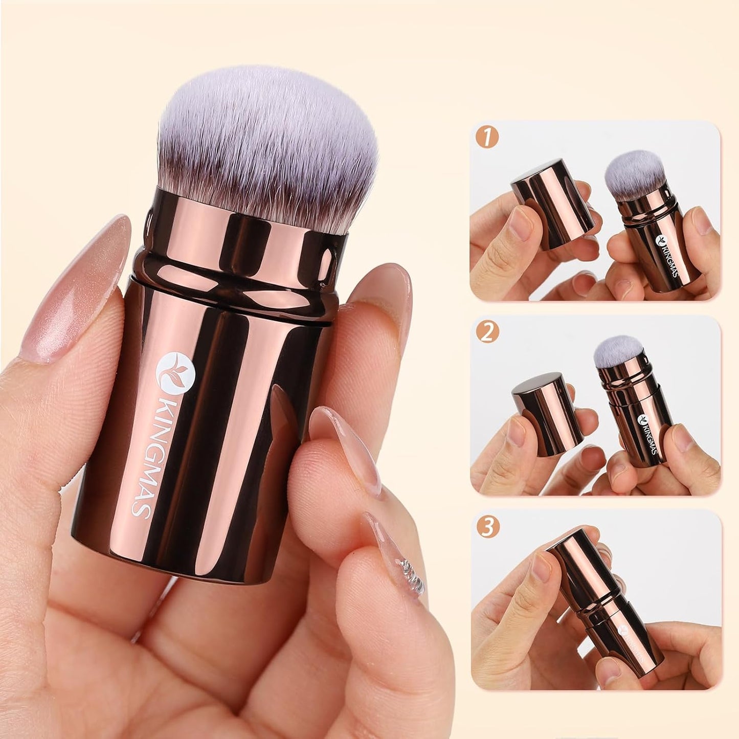 Makeup Brush Set - Kabuki Foundation & Concealer Brushes with Velour Puffs | 3 Brushes & 3 Puffs