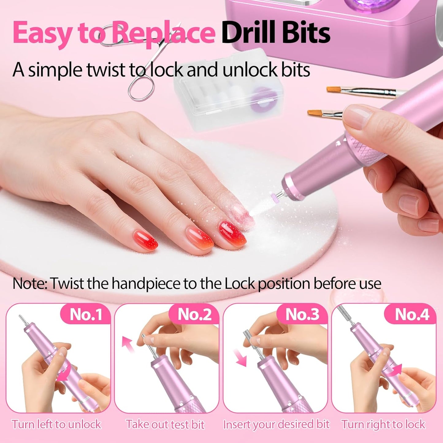 Electric Nail Drill E-File Machine - 45,000 RPM Corded Kit with Low Noise & LED Display for Acrylic Gel Nails | Salon & Home Use