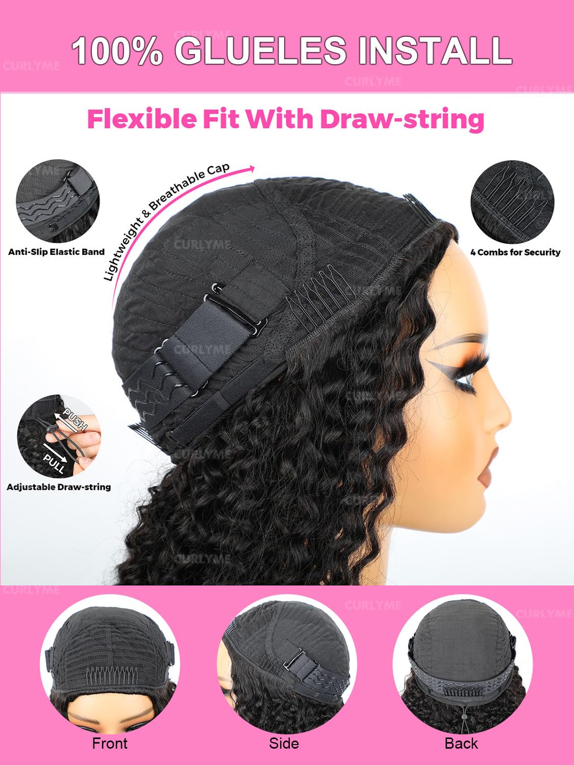 Burmese Curly Half Wig - Human Hair Flip Over Design | Glueless Headband Wig for Women - 18 Inch