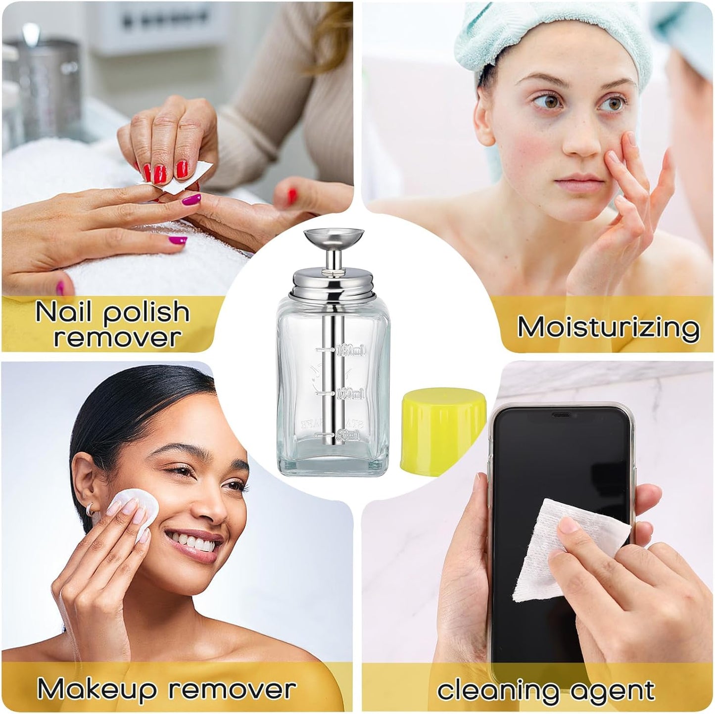 Noverlife Glass Push Down Pump Dispenser - 6Oz Acetone & Nail Polish Remover Bottle | Copper Core Design