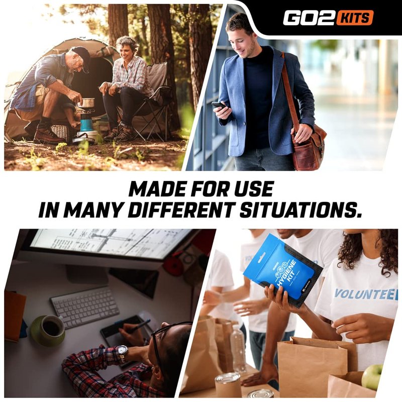 Go2Kits Travel Toiletry Kit, Hygiene Kit with Shaving Supplies for Travel, Business & Charity with Reusable Toothbrush, Bath Soap & Other Essential Toiletries, 3-Pack (GO300)