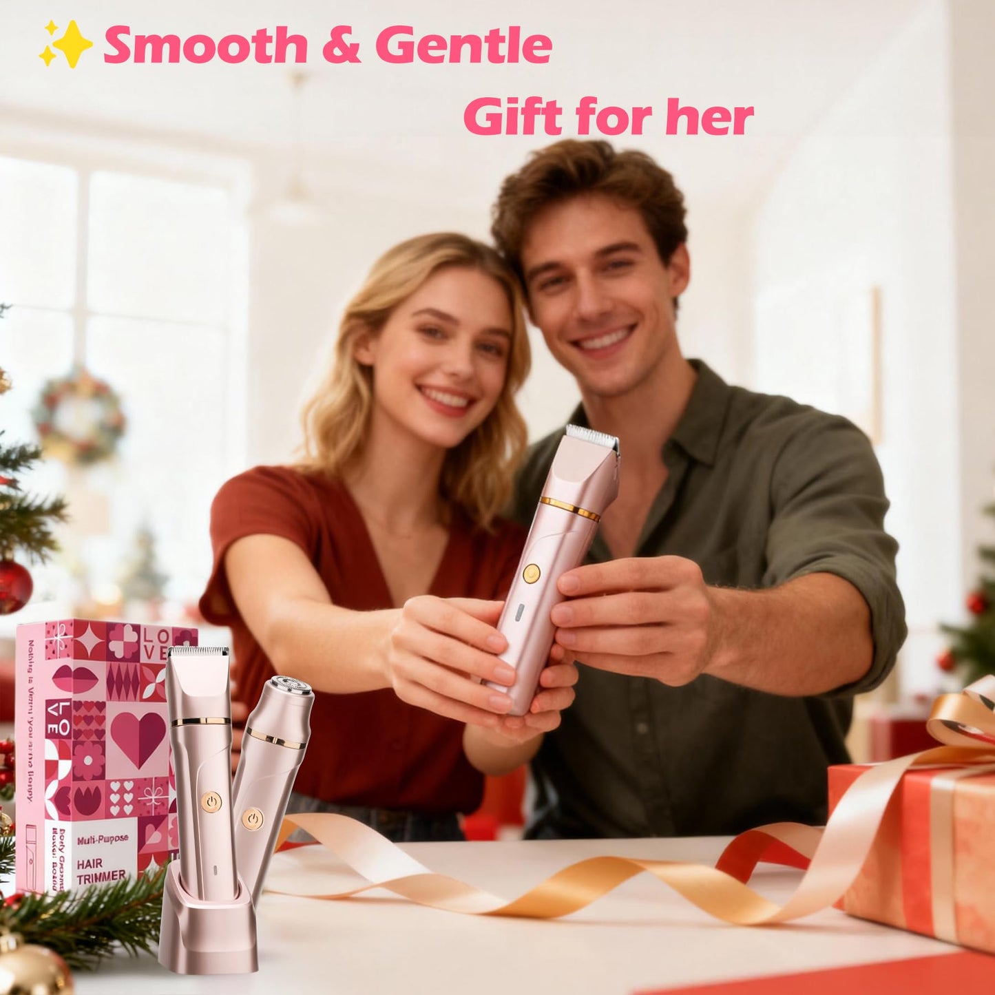 Bikini Trimmer for Women 2-in-1 Electric Razors for Women with Body & Facial Heads, Rechargeable Bikini Shaver for Smooth Pubic & Body Grooming, Waterproof, Portable & Travel-Friendly Gift