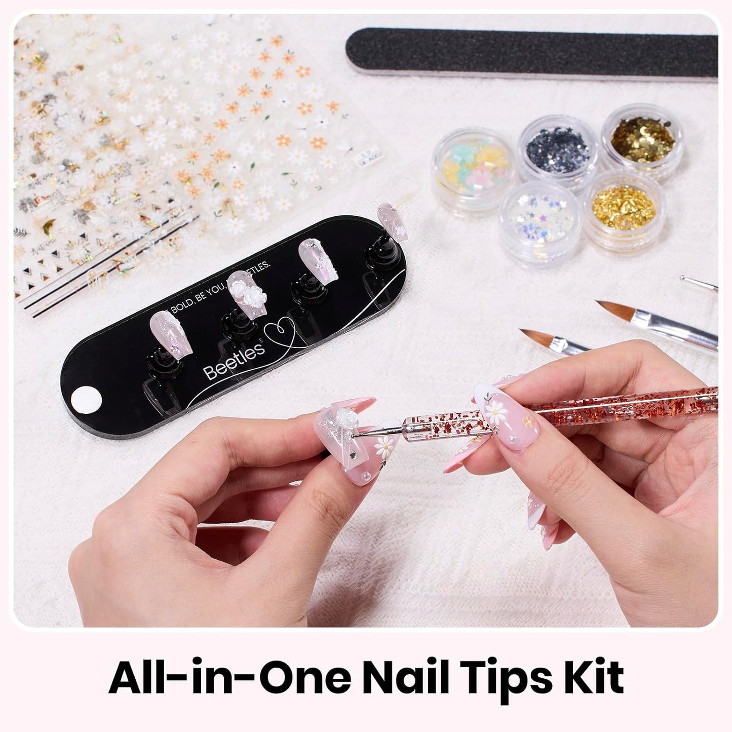 Beetles Nail Art Kit - 510pcs Gel Nail Tips & Brushes Set | Includes Rhinestones, Nail Stand & Cuticle Trimmer for Beginners