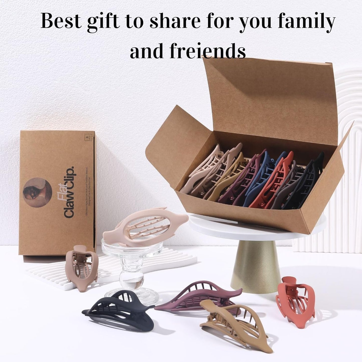 Flat Hair Clips for Women - Matte No Crease Large Claw Clips | Strong Hold Barrettes for Thick & Thin Hair - 8 Pack