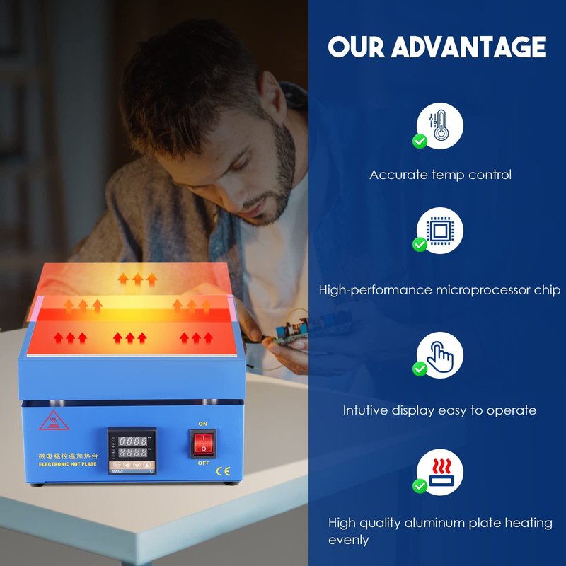 Soiiw 110V 850W Soldering Hot Plate LED Microcomputer Electric Preheat Soldering Station Welder Hot Plate Rework Heater Lab 200X200mm Plate
