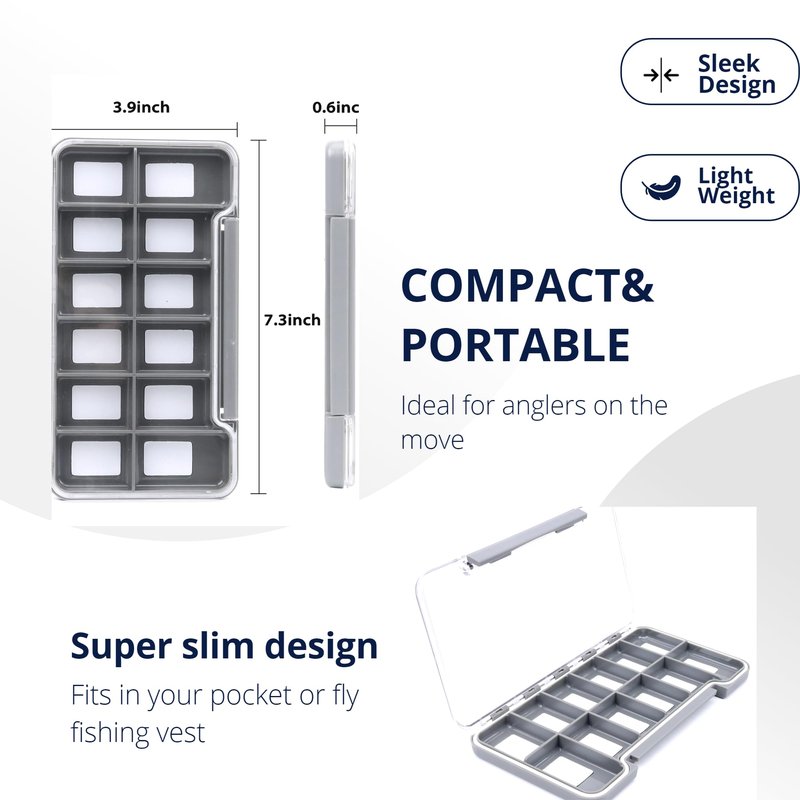 Maxcatch Super Slim Magnetic Back Waterproof Fly Fishing Box: 6, 12, or 18 Compartments(HB98B (12 Compartments))